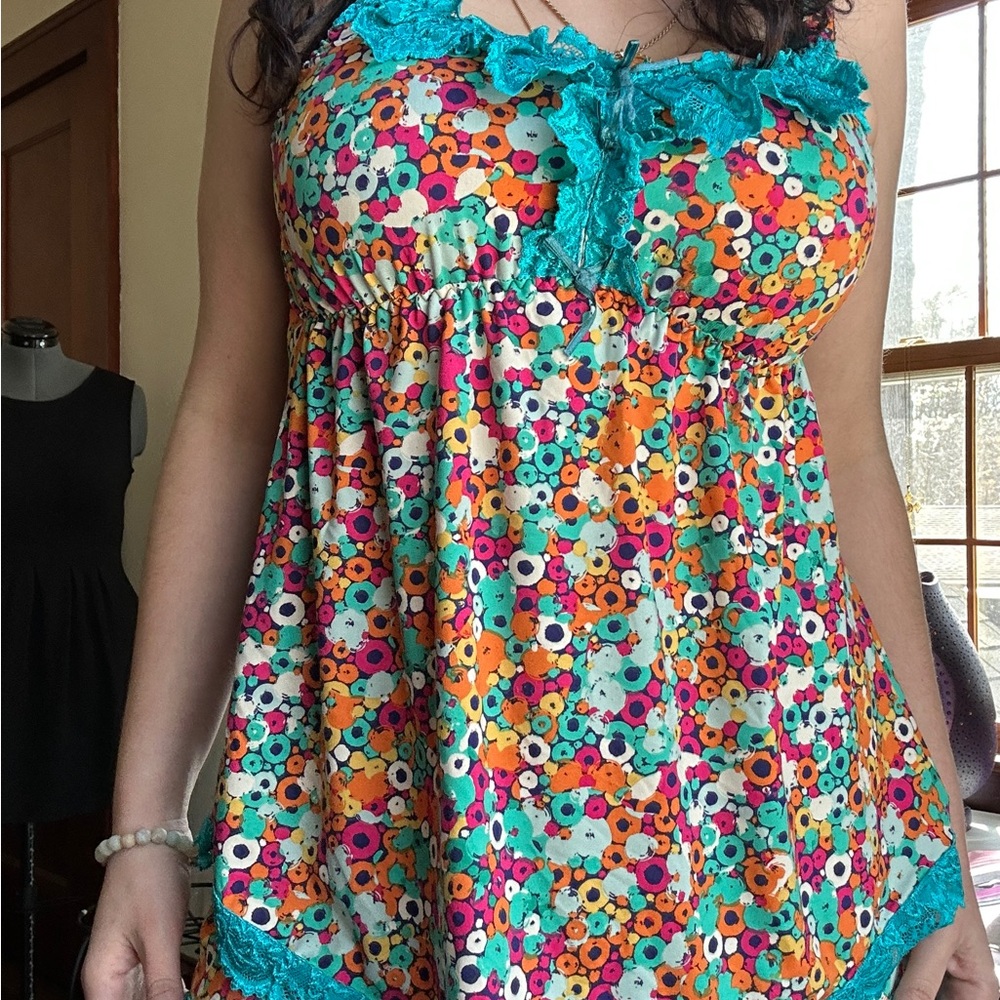 Floral Lace-Trim Tank Top and shorts SET